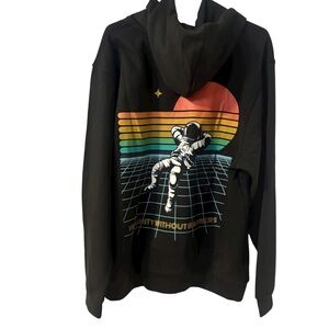 Astronaut Graphic Charcoal Black Unisex Hoodie “Humanity without barriers” XL